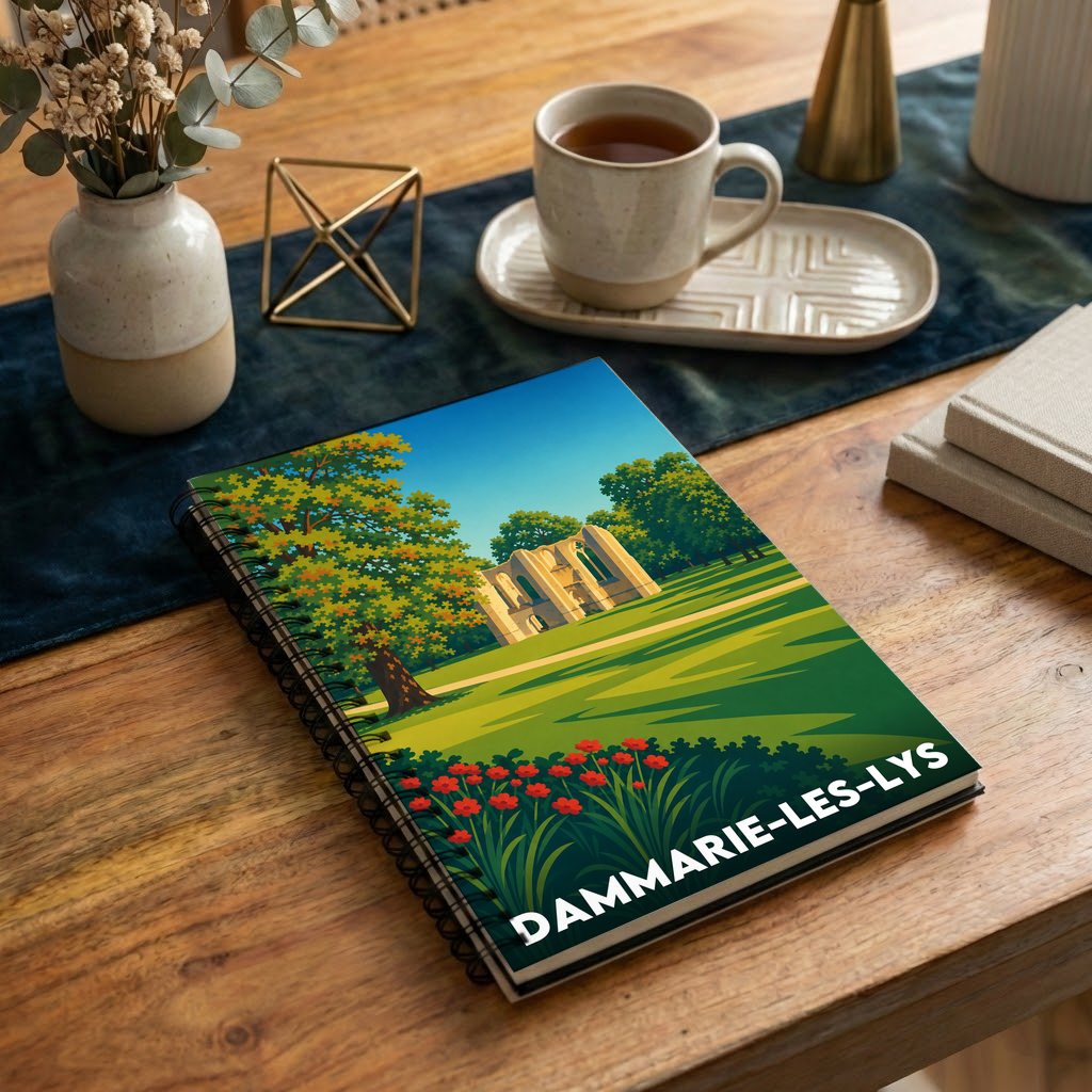 Carnet souvenir de la ville de Dammarie-les-Lys avec une illustration stylisée.
