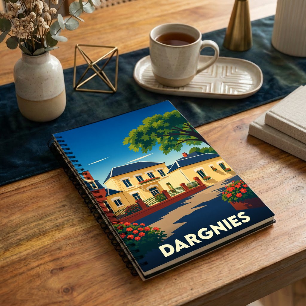 Carnet souvenir de la ville de Dargnies avec une illustration stylisée.