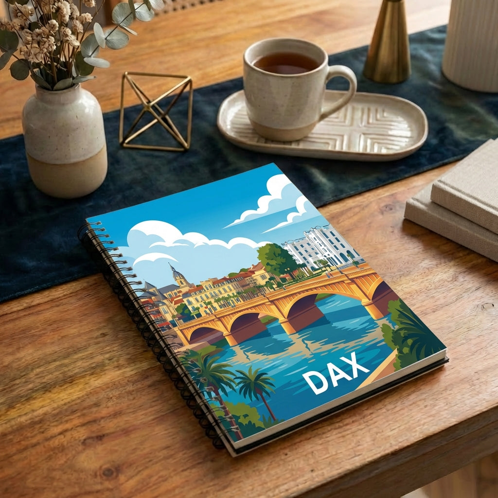 Carnet souvenir de la ville de Dax avec une illustration stylisée.