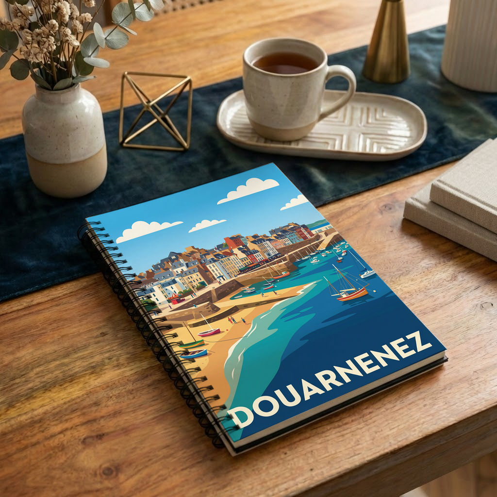 Carnet souvenir de la ville de Douarnenez avec une illustration stylisée.