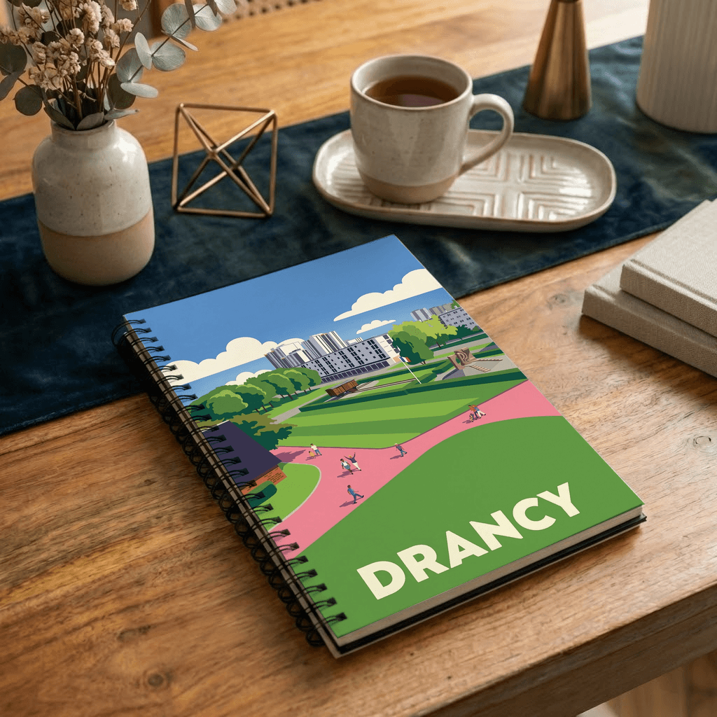 Carnet souvenir de la ville de Drancy avec une illustration stylisée.