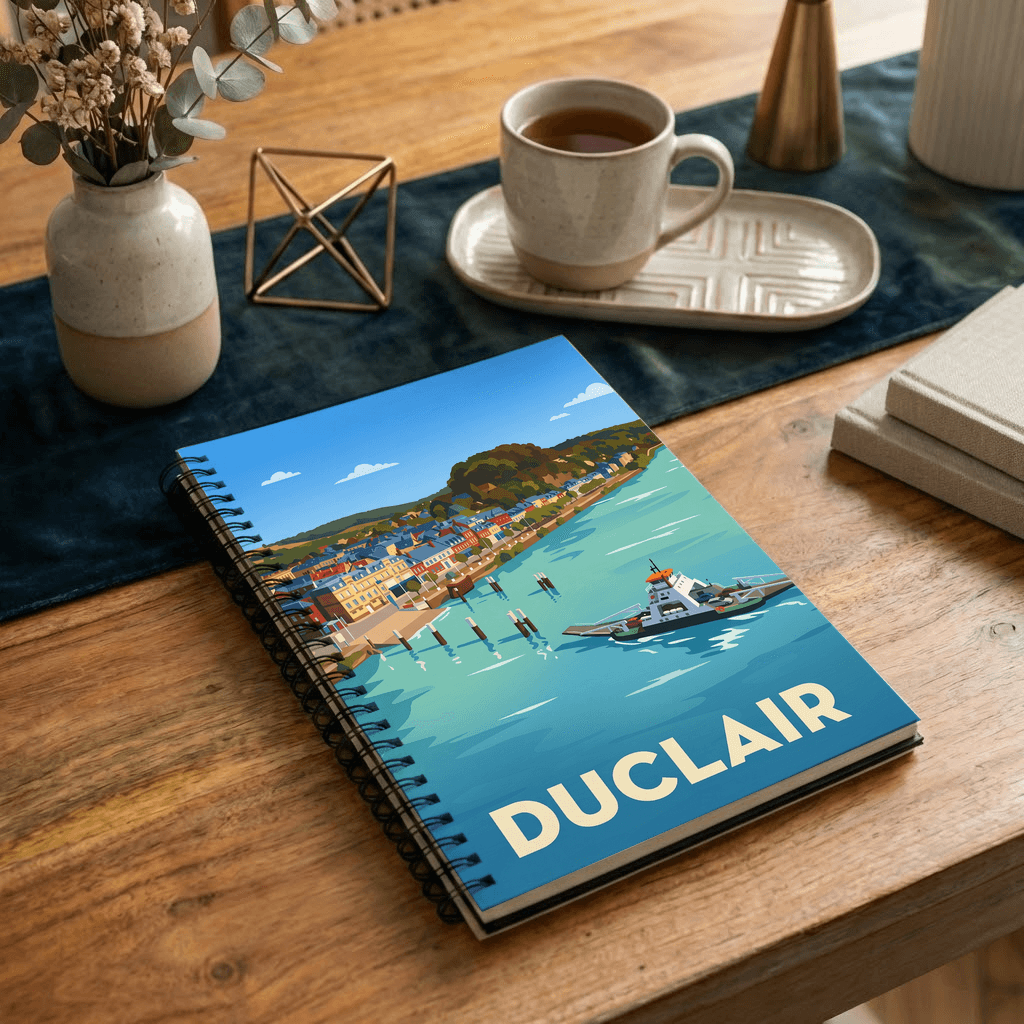 Carnet souvenir de la ville de Duclair avec une illustration stylisée.