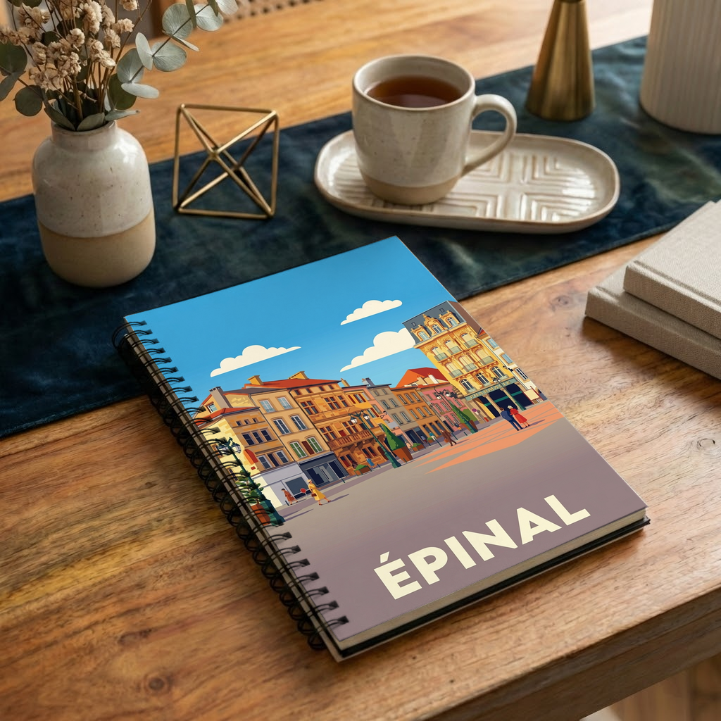 Carnet souvenir de la ville d'Épinal avec une illustration stylisée.