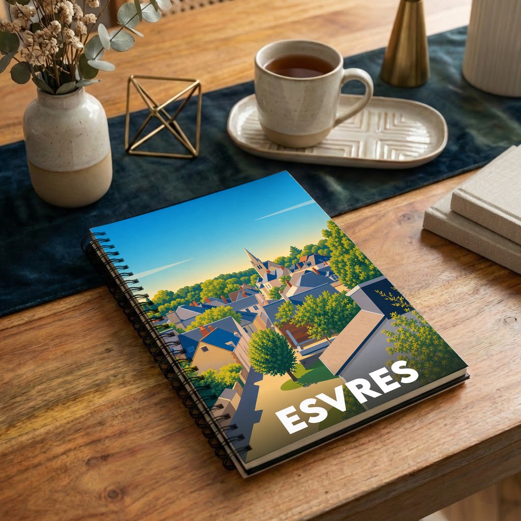 Carnet souvenir de la ville d'Esvres avec une illustration stylisée.