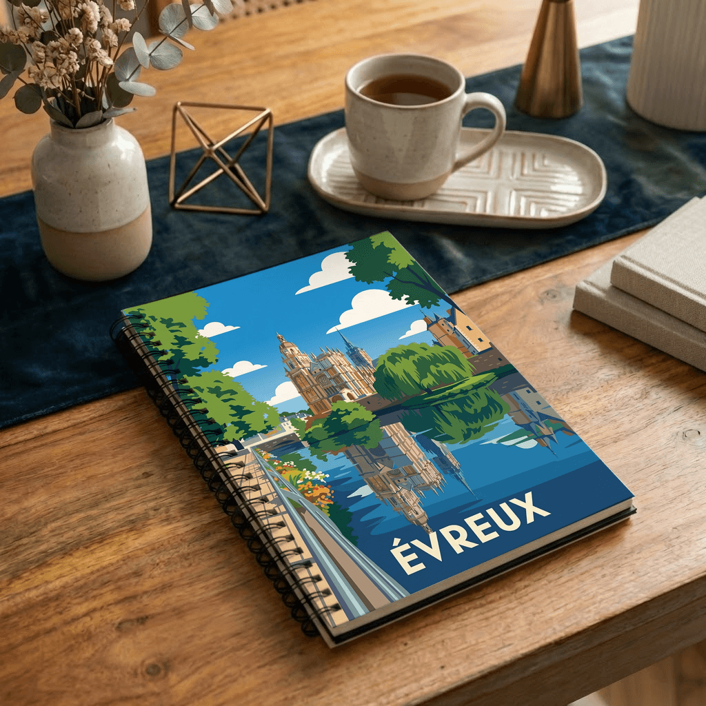 Carnet souvenir de la ville d'Évreux avec une illustration stylisée.