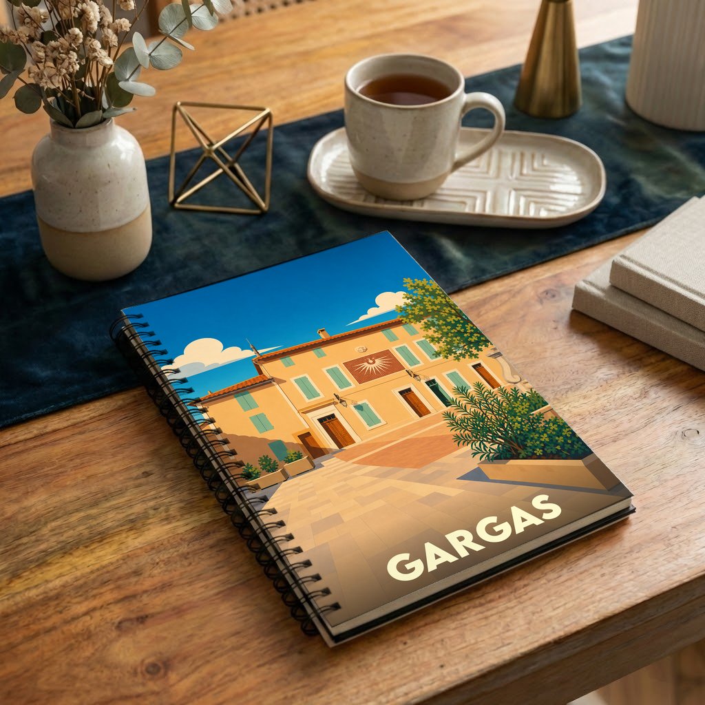 Carnet souvenir de la ville de Gargas avec une illustration stylisée.