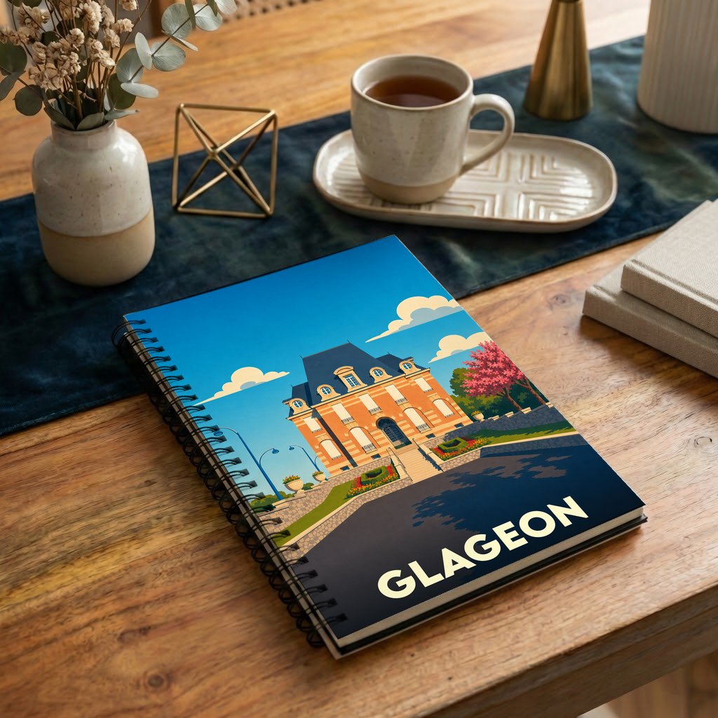 Carnet souvenir de la ville de Glageon avec une illustration stylisée.