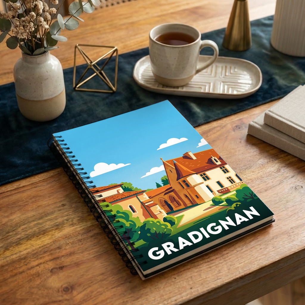 Carnet souvenir de la ville de Gradignan avec une illustration stylisée.