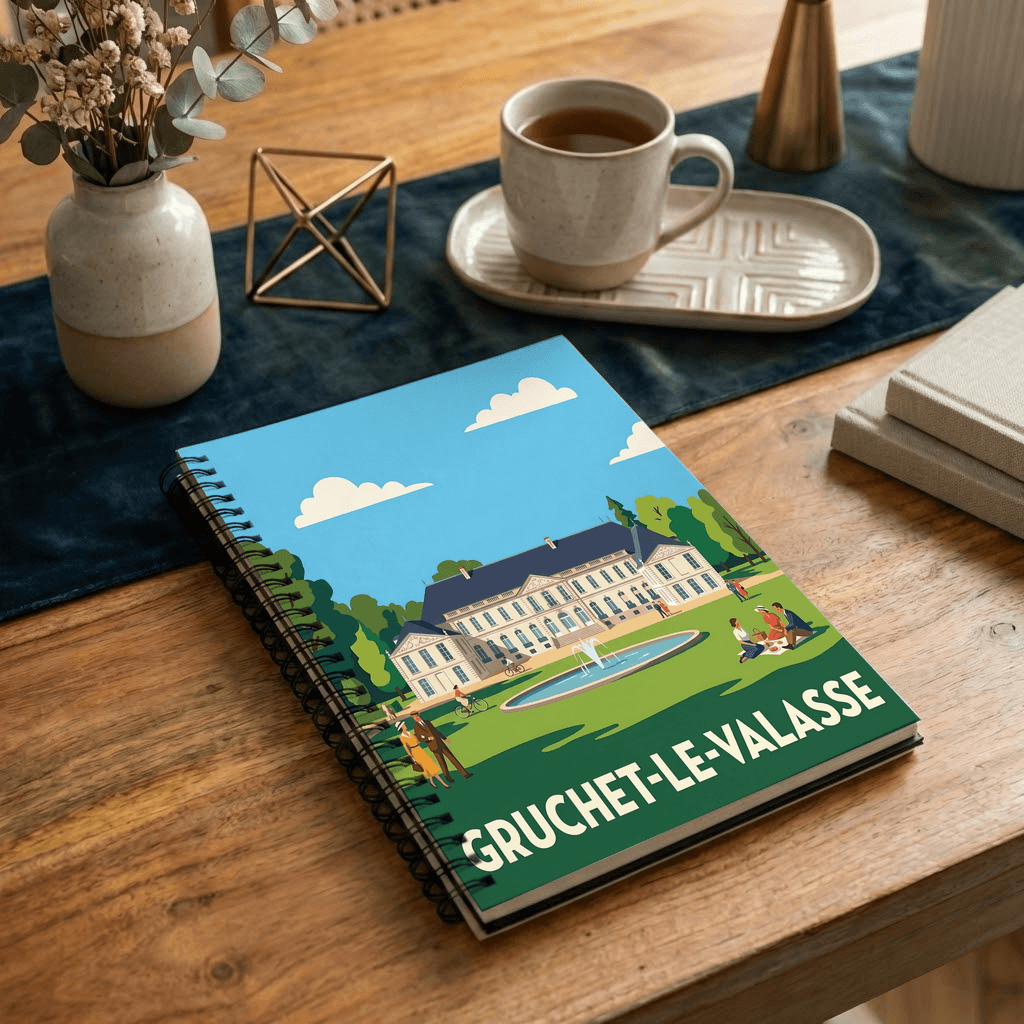 Carnet souvenir de la ville de Gruchet-le-Valasse avec une illustration stylisée.