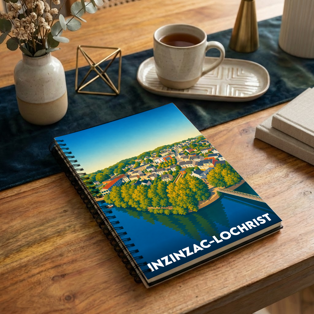 Carnet souvenir de la ville de Inzinzac-Lochrist avec une illustration stylisée et colorée.