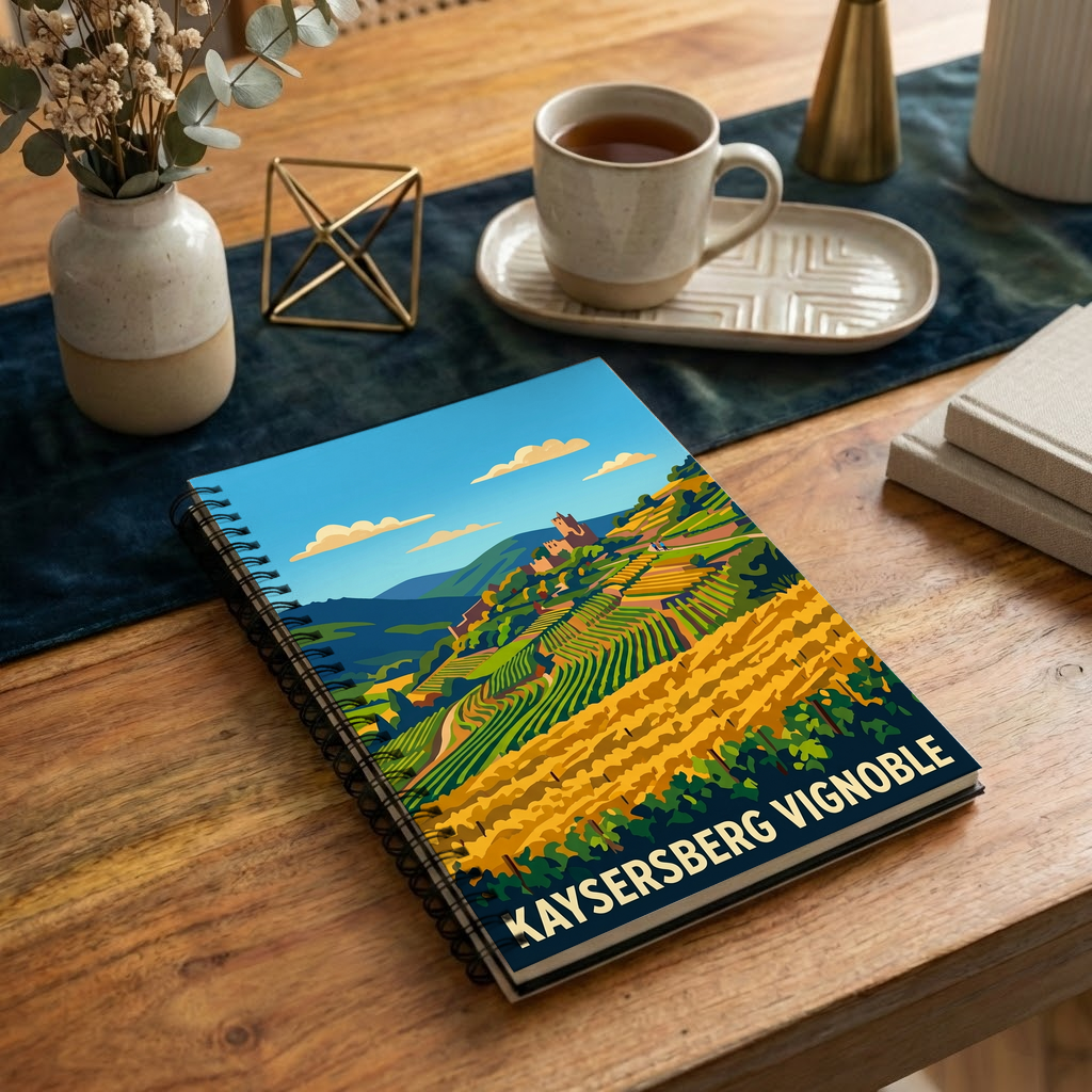 Carnet souvenir de la ville de Kaysersberg Vignoble avec une illustration stylisée.
