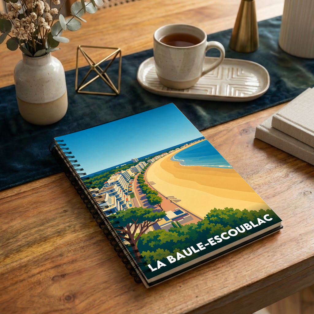 Carnet souvenir de la ville de La Baule-Escoublac avec une illustration stylisée.