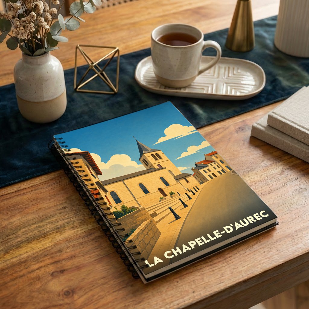 Carnet souvenir de la ville de La Chapelle-d'Aurec illustré dans un style vintage épuré.