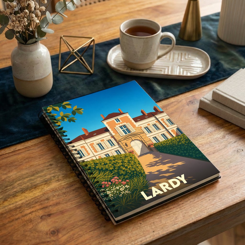 Carnet souvenir de la ville de Lardy avec une illustration stylisée.