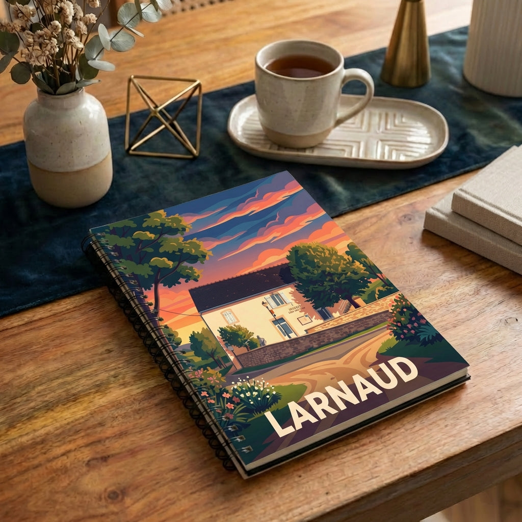 Carnet souvenir de la ville de Larnaud avec une illustration stylisée.