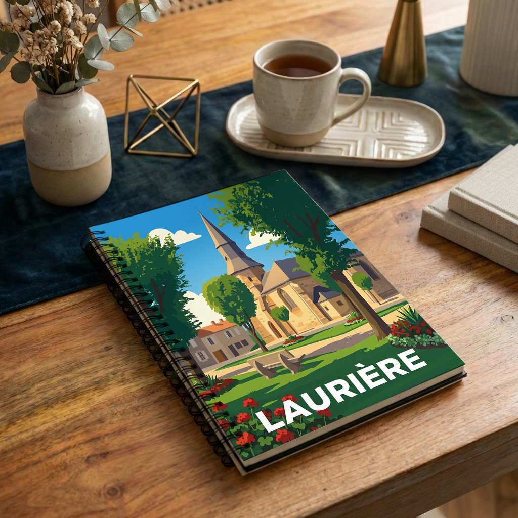 Carnet souvenir de la ville de Laurière avec une illustration stylisée.