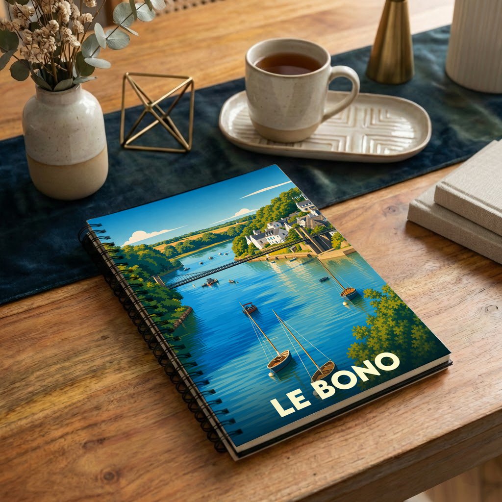 Carnet souvenir de la ville de Le Bono avec une illustration stylisée.