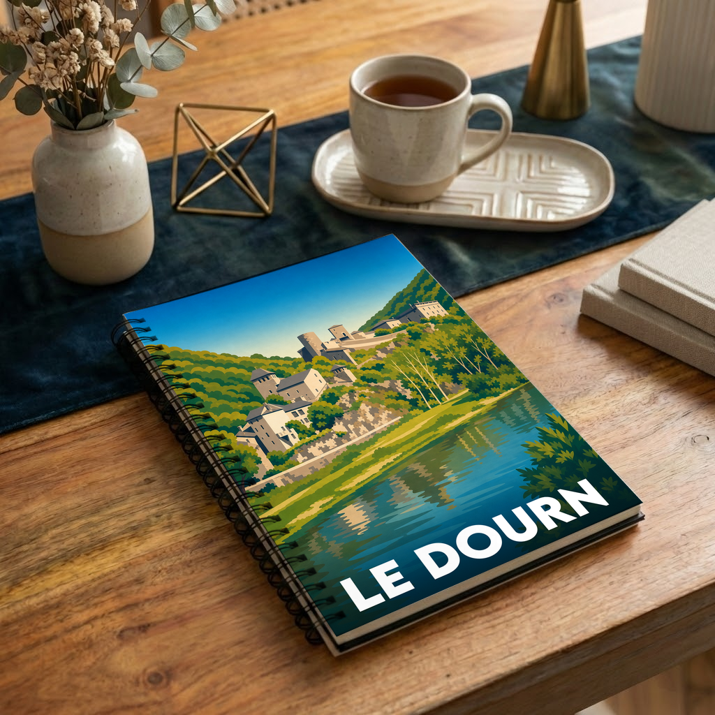 Carnet souvenir de la ville de Le Dourn avec une illustration stylisée.