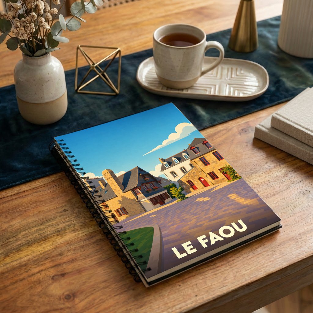 Carnet souvenir de la ville de Le Faou avec une illustration stylisée.