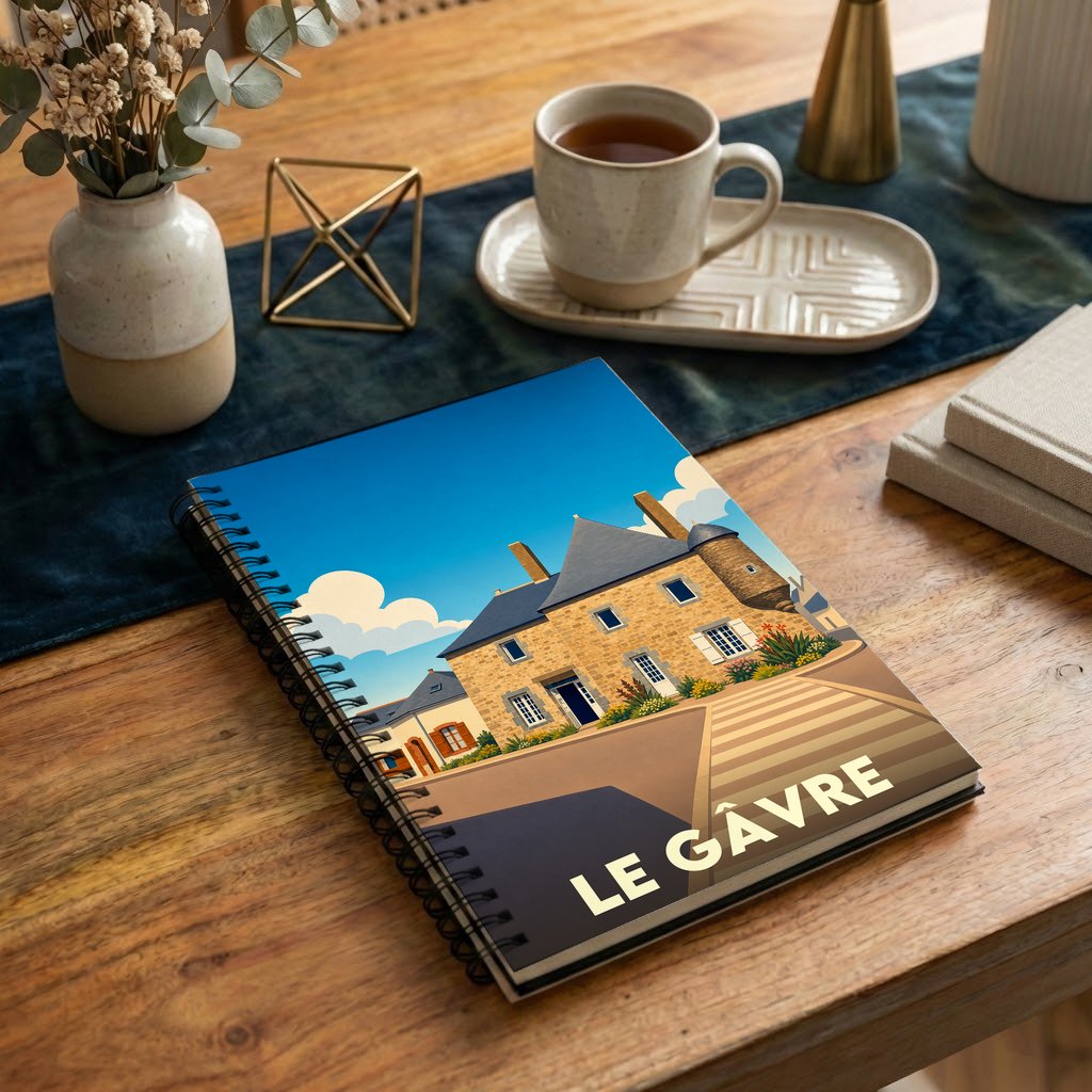 Carnet à spirales souvenir de la ville de Le Gâvre avec une illustration stylisée.