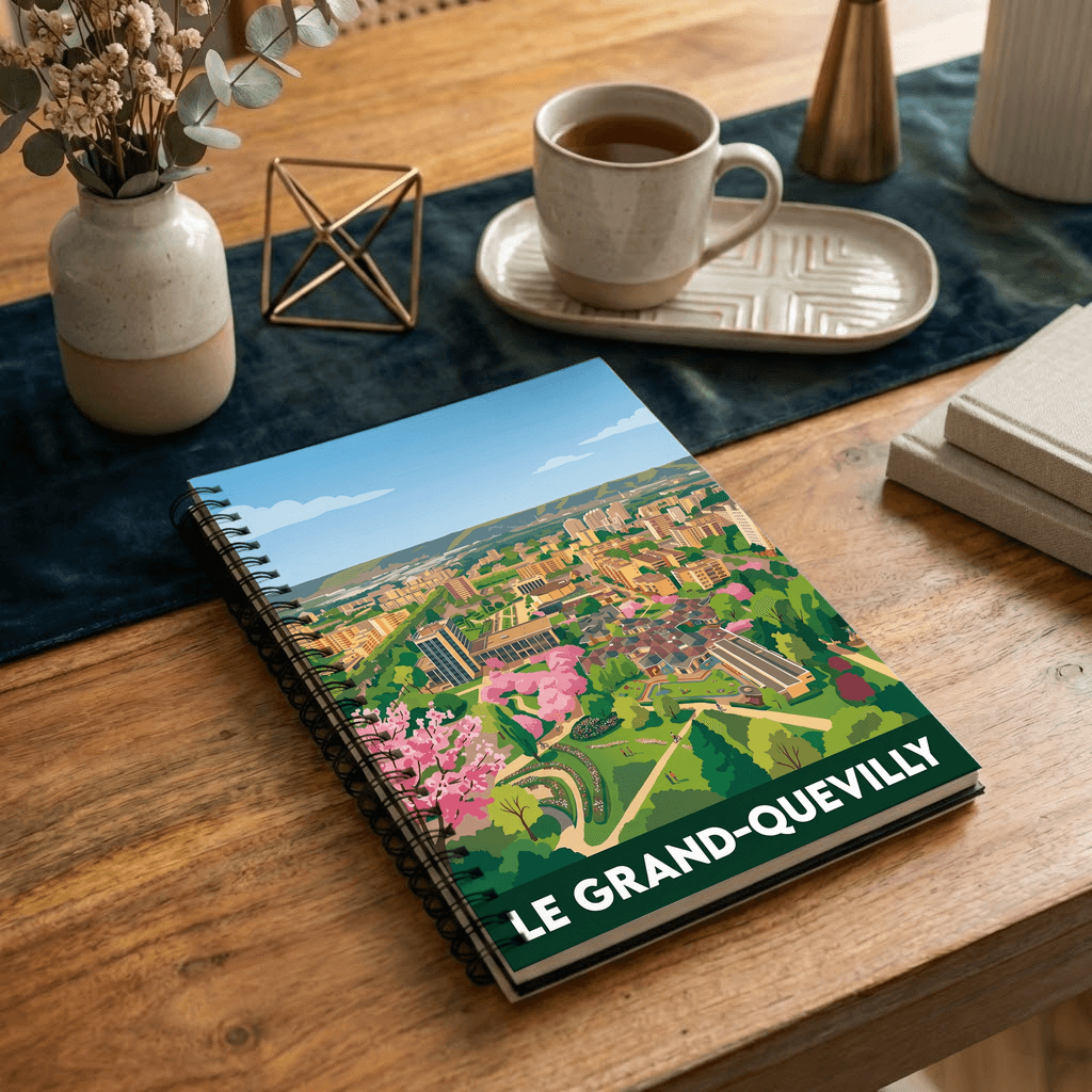 Carnet souvenir de la ville de Le Grand-Quevilly avec une illustration stylisée.
