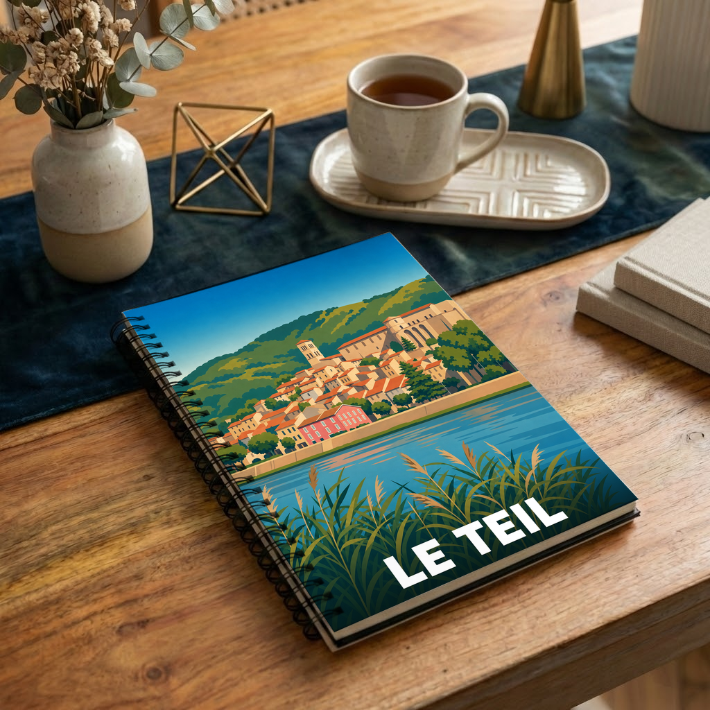 Carnet de notes à spirales souvenir de la ville de Le Teil avec une illustration stylisée.