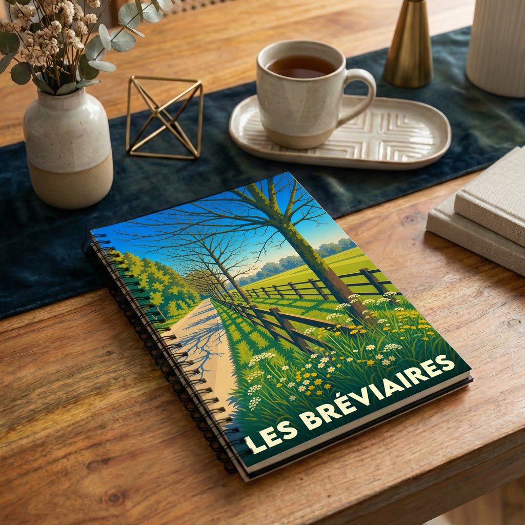 Carnet souvenir de la ville de Les Bréviaires avec une illustration stylisée de paysage rural.