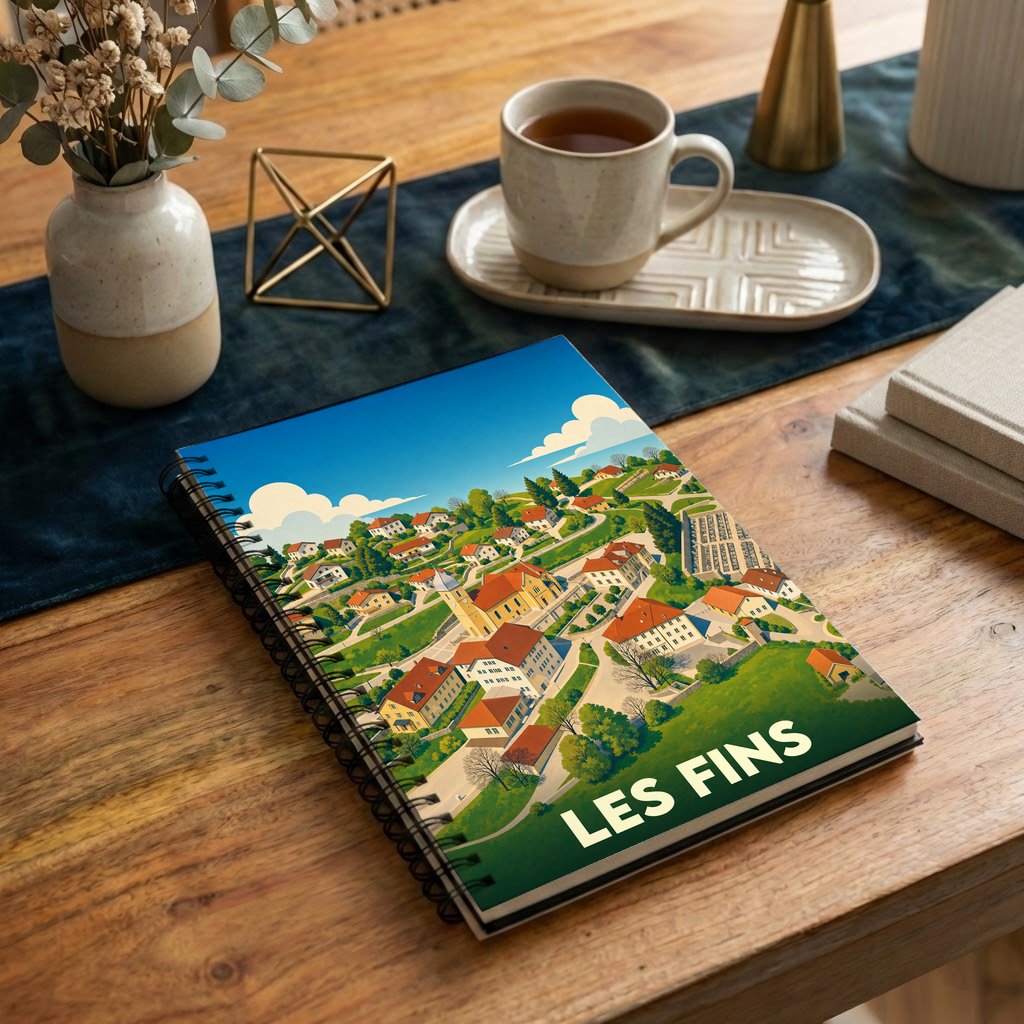 Carnet souvenir de la ville de Les Fins avec une illustration stylisée.