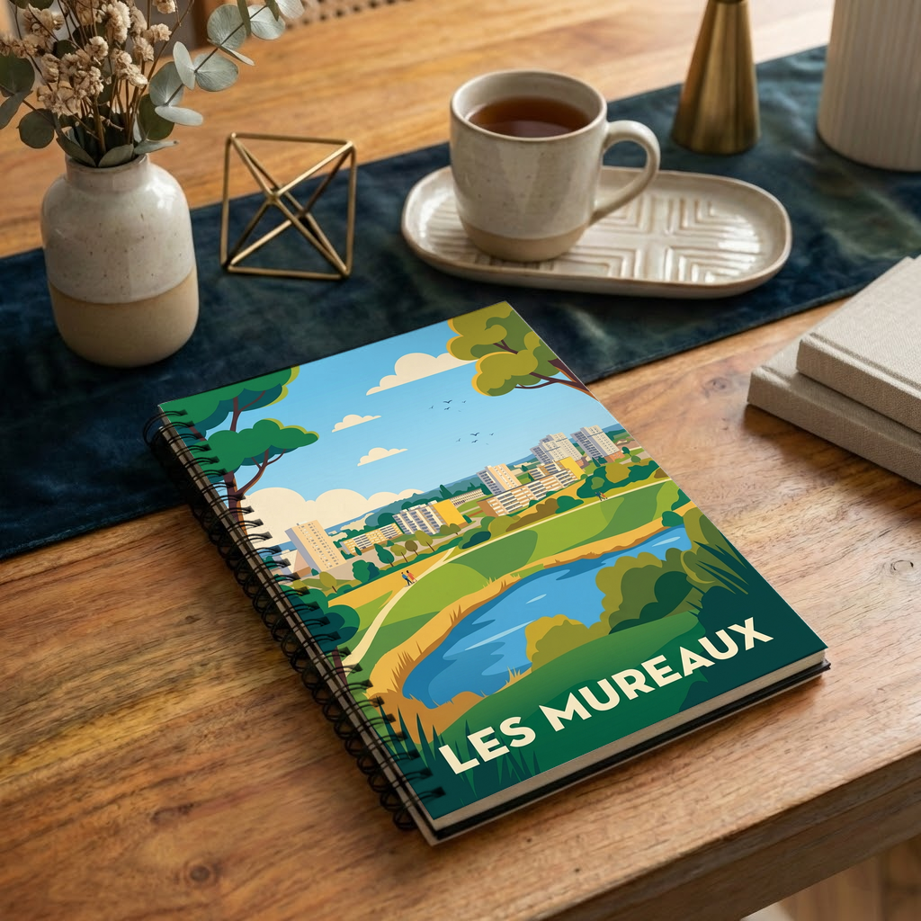 Carnet souvenir de la ville de Les Mureaux avec une illustration stylisée.