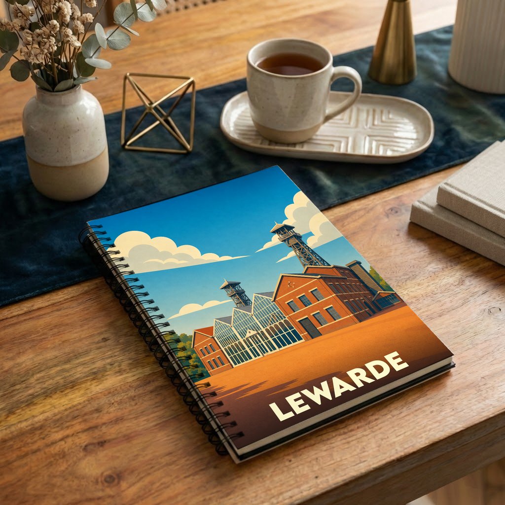 Carnet souvenir de la ville de Lewarde illustré par une vue stylisée de son centre minier historique.