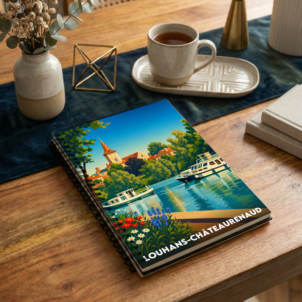 Carnet souvenir de la ville de Louhans-Châteaurenaud avec une illustration stylisée.