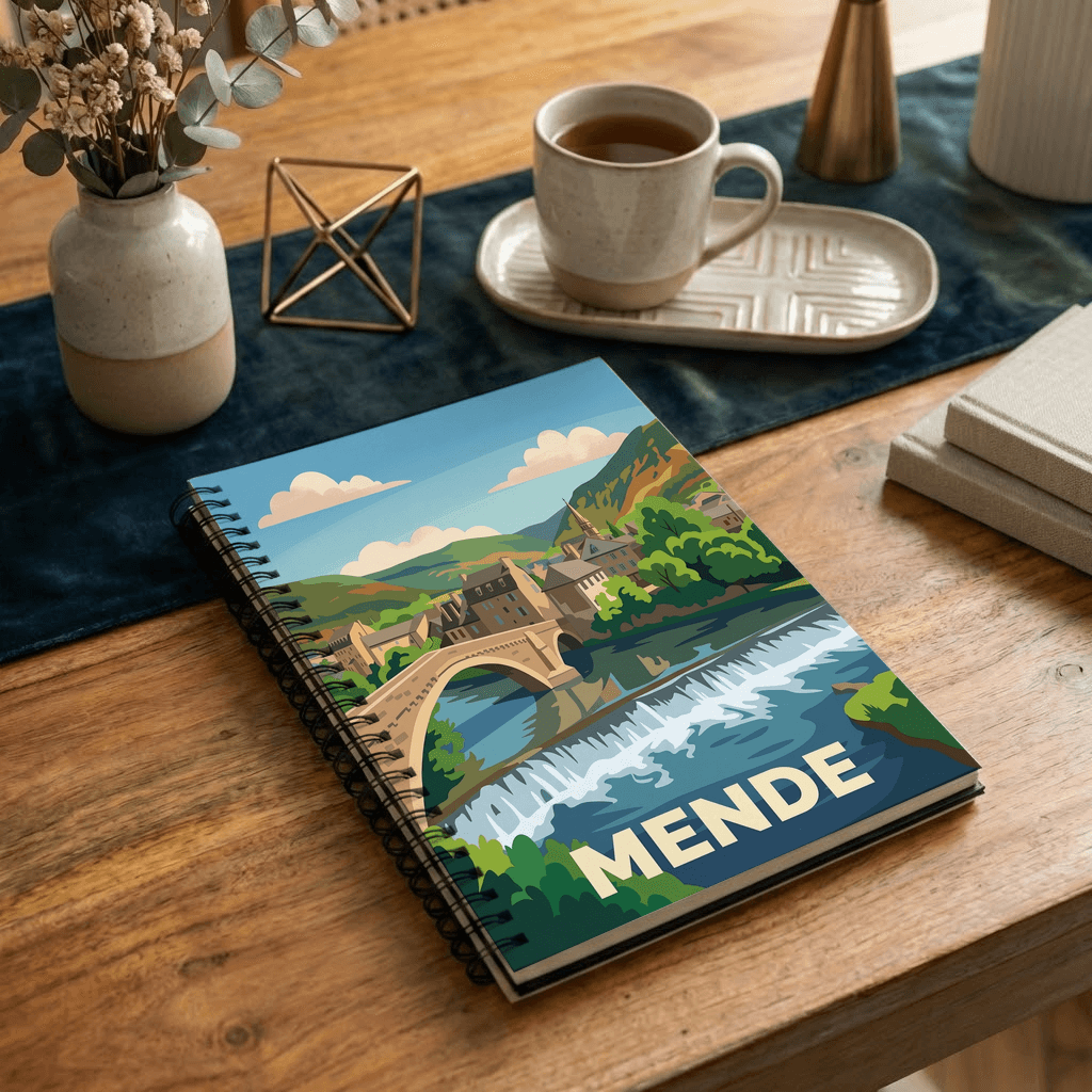 Carnet souvenir de la ville de Mende avec une illustration stylisée.