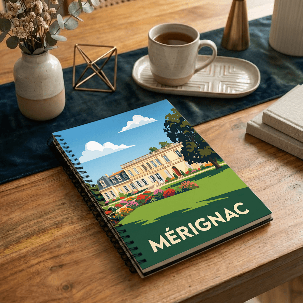 Carnet souvenir de la ville de Mérignac avec une illustration stylisée.