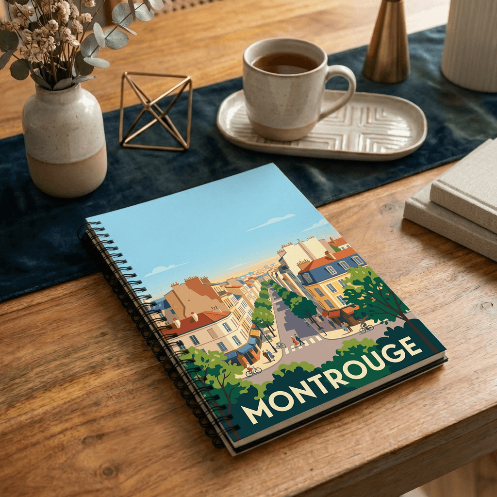 Carnet souvenir de la ville de Montrouge avec une illustration stylisée.
