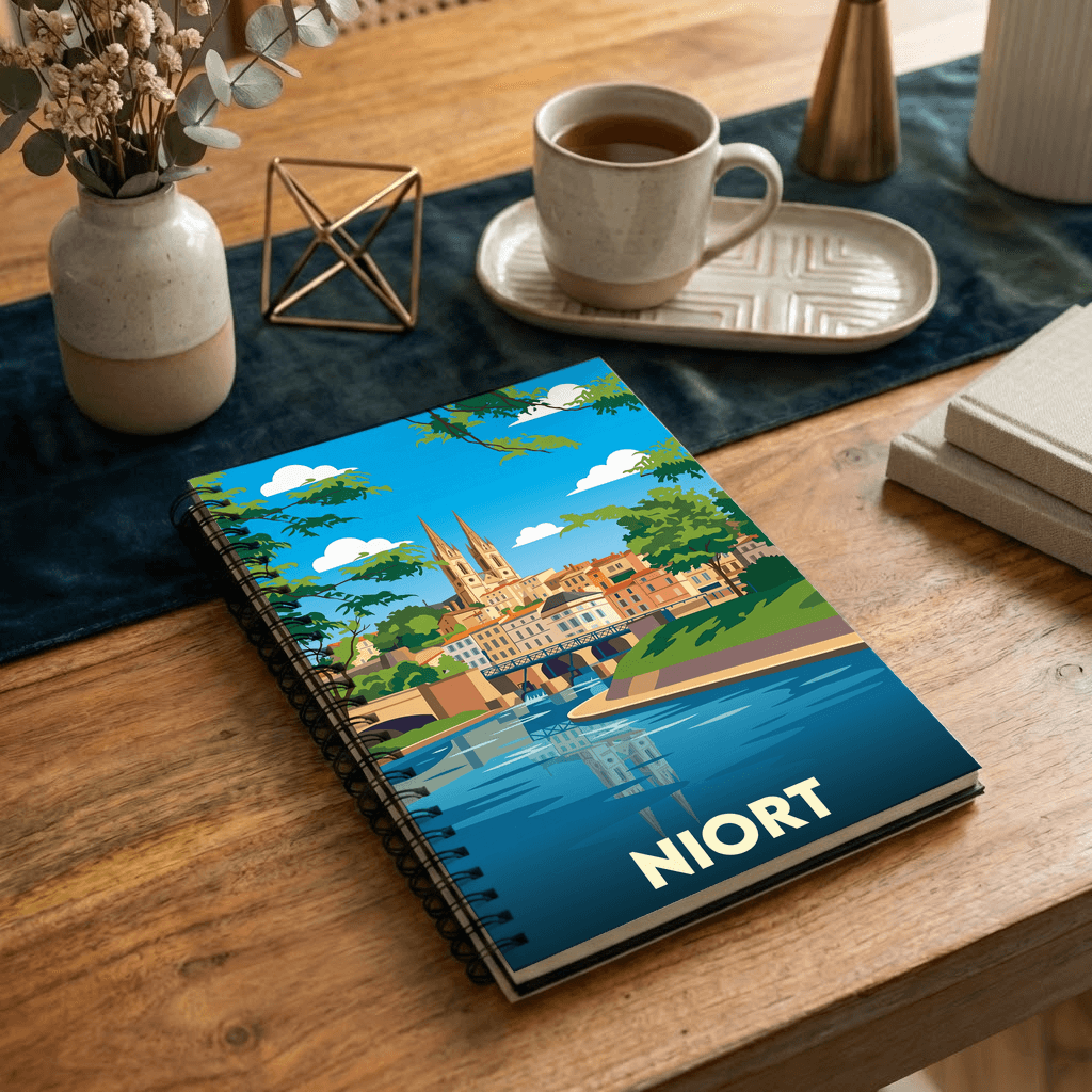 Carnet souvenir de la ville de Niort avec une illustration stylisée.