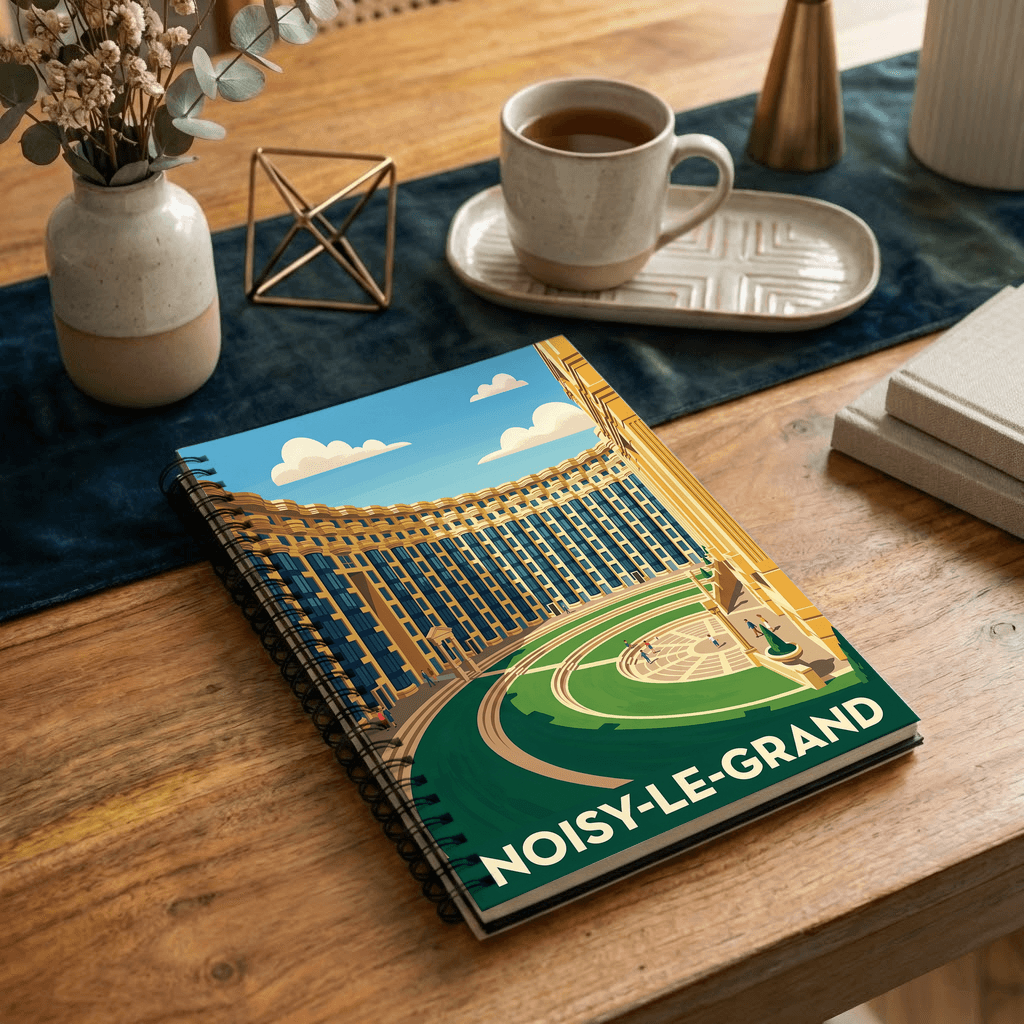 Carnet souvenir de la ville de Noisy-le-Grand avec une illustration architecturale stylisée.