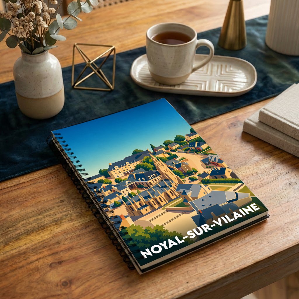 Carnet souvenir de la ville de Noyal-sur-Vilaine avec une illustration stylisée.