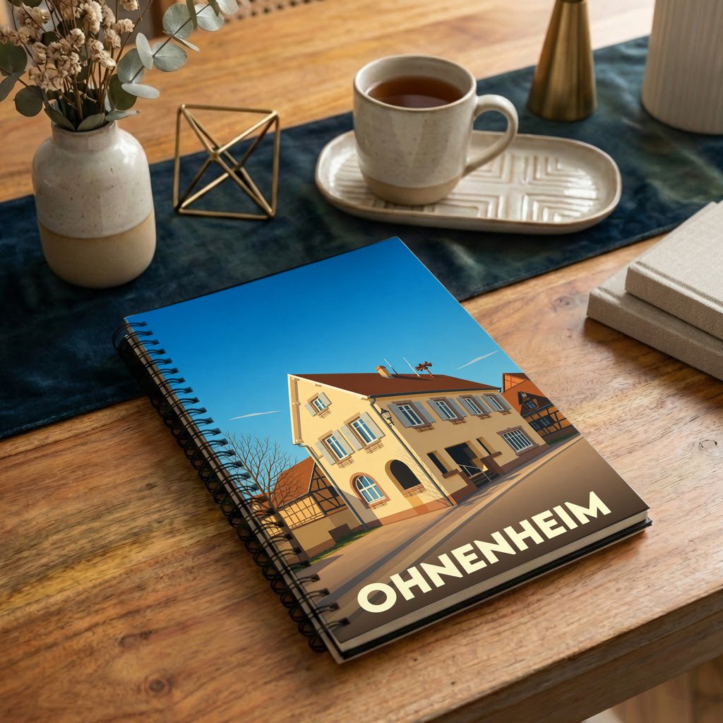 Carnet souvenir de la ville de Ohnenheim avec une illustration stylisée.