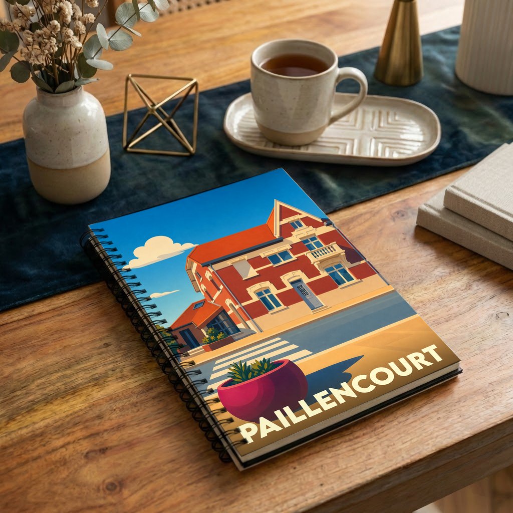 Carnet souvenir de la ville de Paillencourt avec une illustration stylisée et colorée.