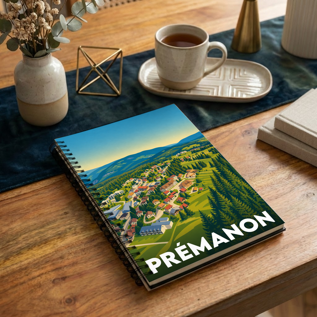 Carnet souvenir de la ville de Prémanon avec une illustration stylisée.