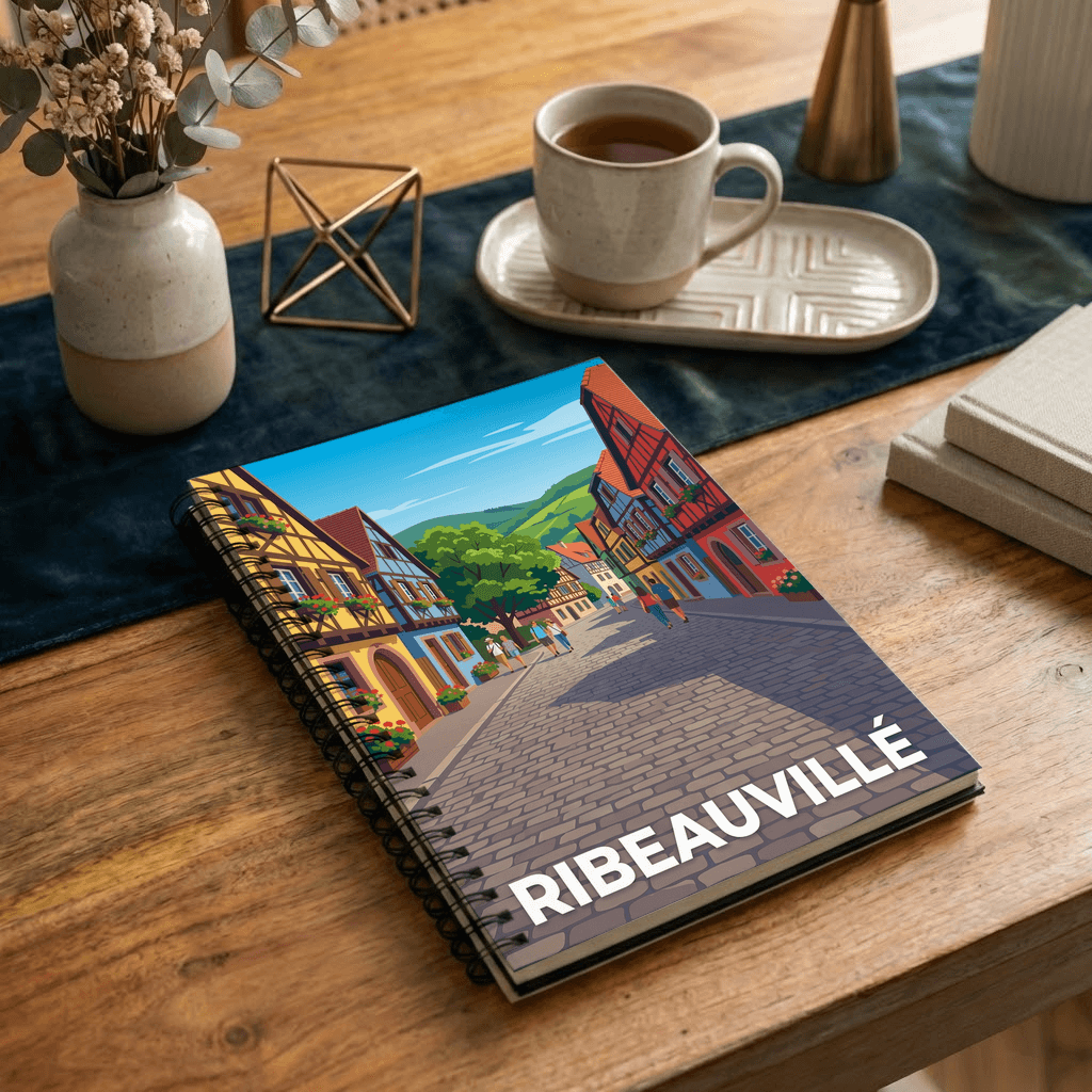 Carnet souvenir de la ville de Ribeauvillé avec une illustration stylisée.