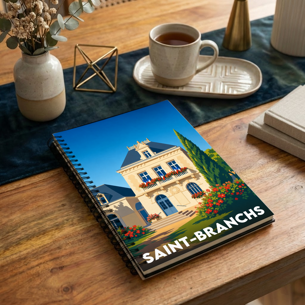 Carnet souvenir de la ville de Saint-Branchs avec une illustration stylisée.
