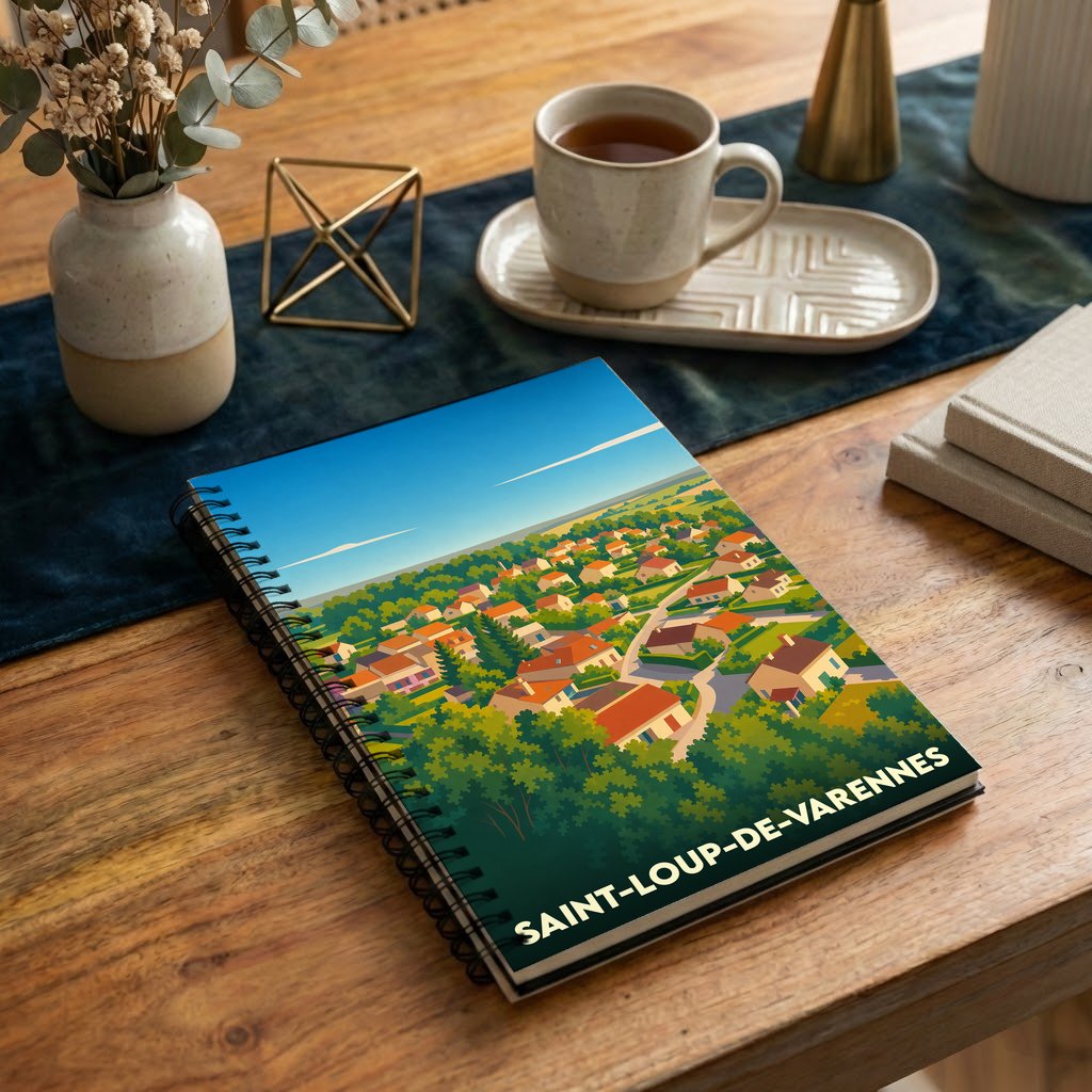 Carnet souvenir de la ville de Saint-Loup-de-Varennes avec une illustration stylisée.