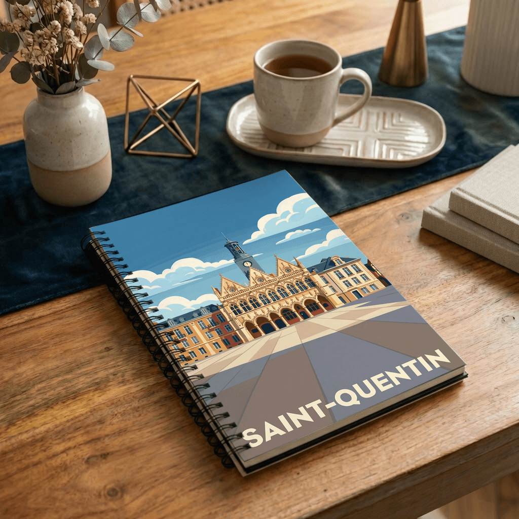 Carnet souvenir de la ville de Saint-Quentin avec une illustration stylisée.