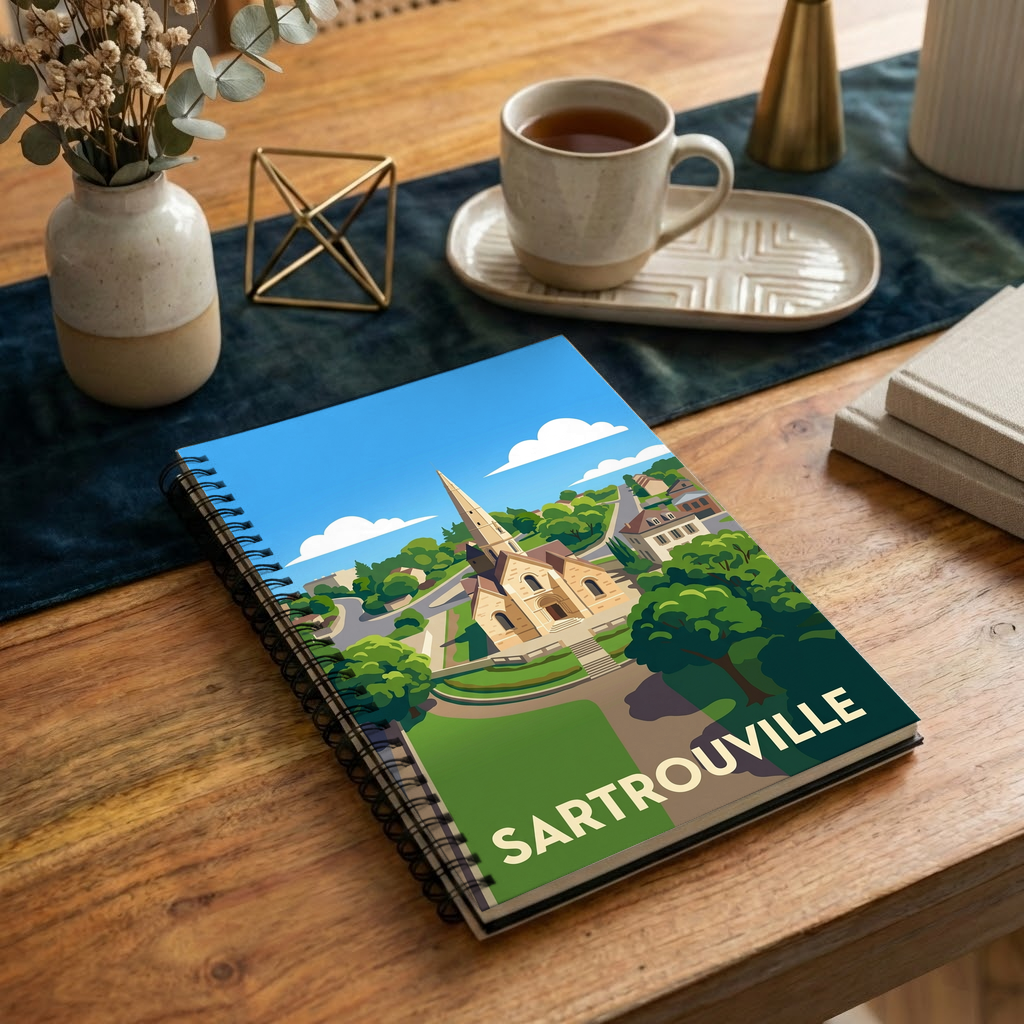 Carnet souvenir de la ville de Sartrouville avec une illustration stylisée.