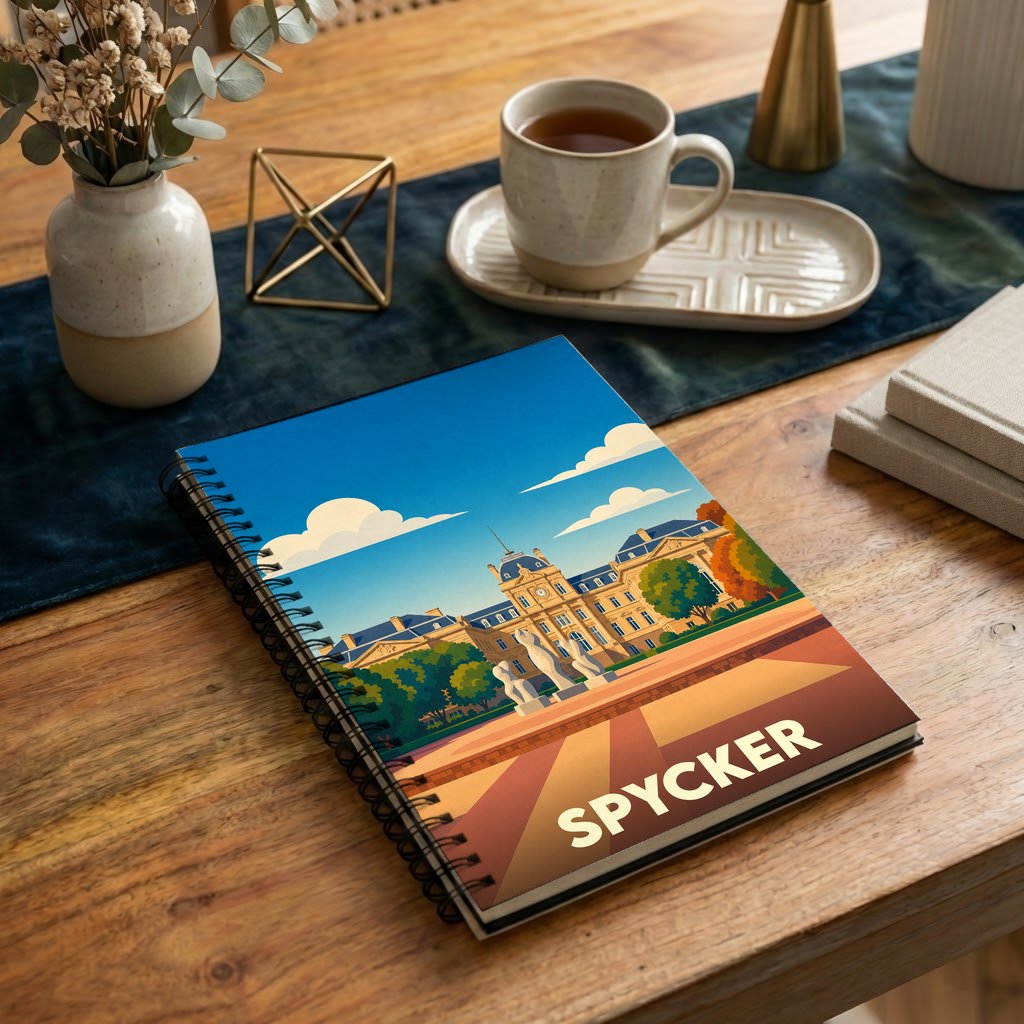 Carnet de notes à spirales souvenir de la ville de Spycker avec une illustration stylisée.