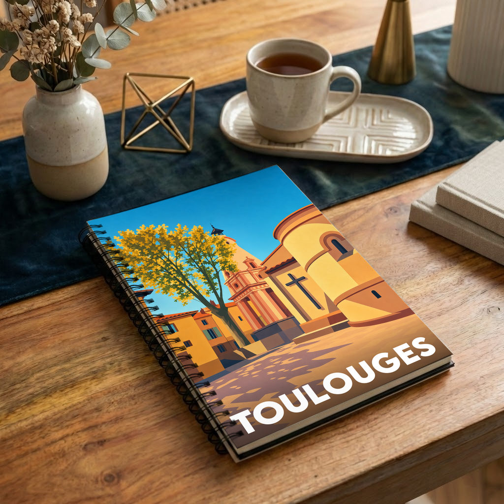 Carnet souvenir de la ville de Toulouges avec une illustration stylisée.