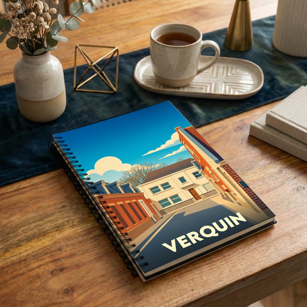 Carnet souvenir de la ville de Verquin avec une illustration stylisée.