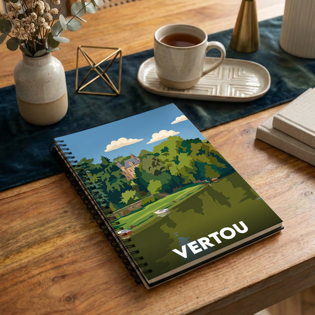 Carnet souvenir de la ville de Vertou illustré d'un paysage stylisé.