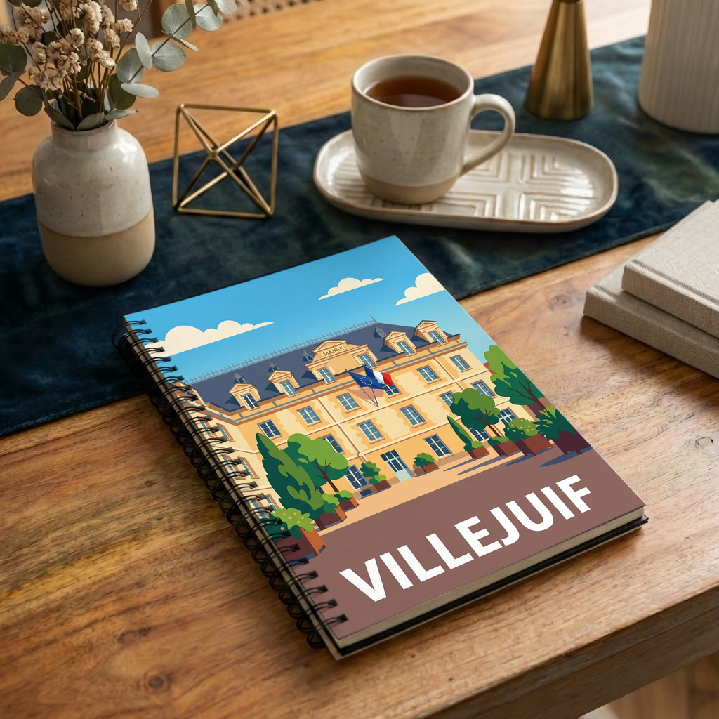Carnet souvenir de la ville de Villejuif avec une illustration stylisée de sa mairie.